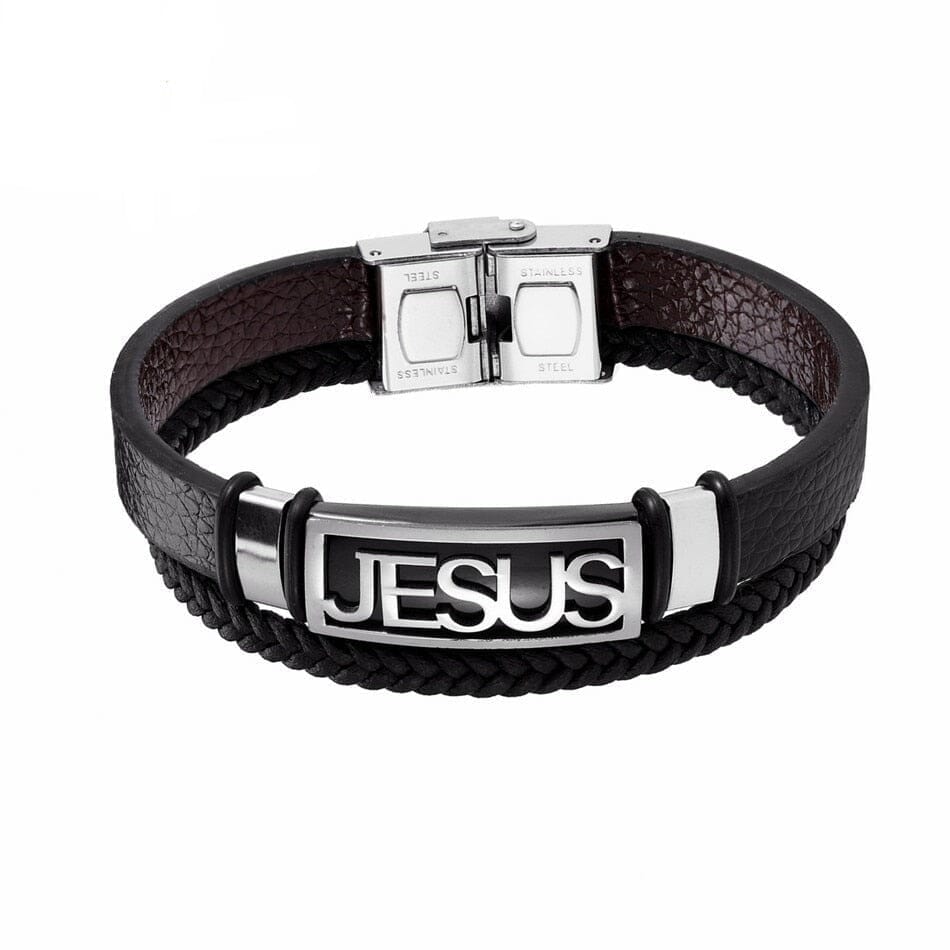 WWJD JESUS Multi-Layer Leather BraceletBraceletSilver Bangle17cm
