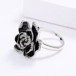 Elegant Unique Black Enamel Flower Ring - 925 Sterling SilverRing