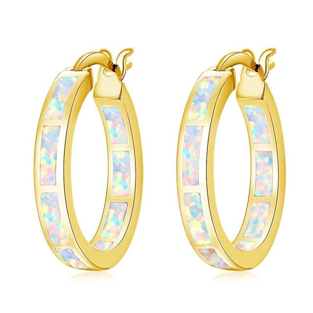 White Fire Opal Earrings With Stone - Round Circle ChicEarringsOH4826