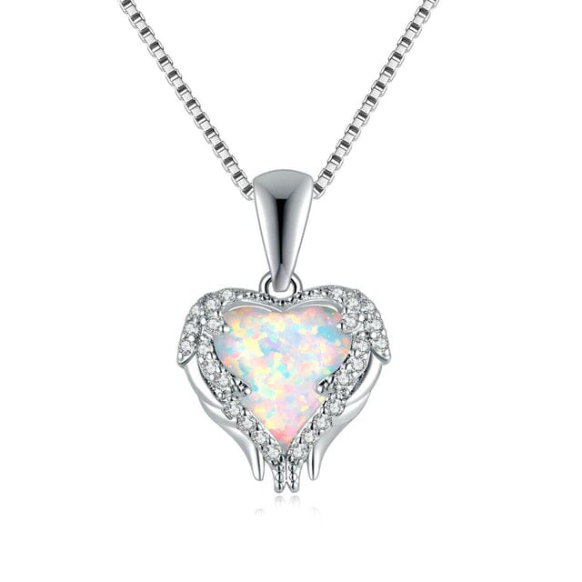 Blue and White Fire Opal Zircon Heart Necklace - 925 Sterling SilverPendantOD7116