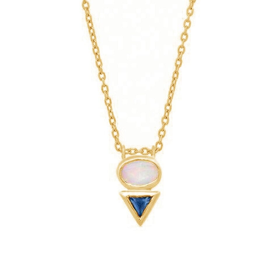 Triangle Combination Oval Opal Pendant Necklace - 925 Sterling SilverNecklace