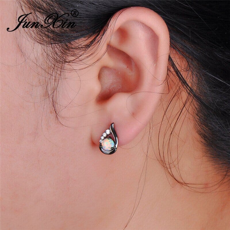 New Unique Silver Color/Black/Rose Gold Mystic White Fire Opal Stud EarringsEarrings