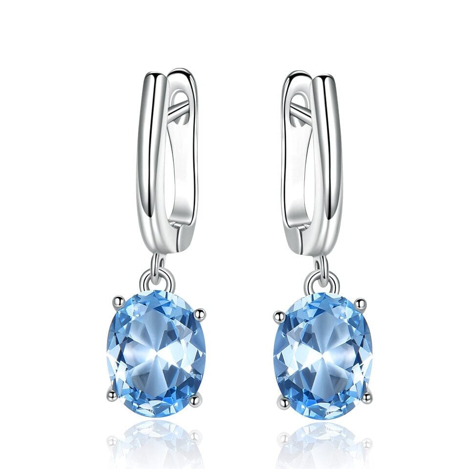 Party Fashion Blue Topaz and Emerald Gemstone Clip Earrings - 925 Sterling SilverEarringsTopaz Earrings