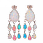 Blue Pink White Fire Opal Silver Wedding Stud EarringsEarrings