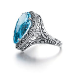 Classic Antique Water Drop Aquamarine Ring - 925 Sterling SilverRing