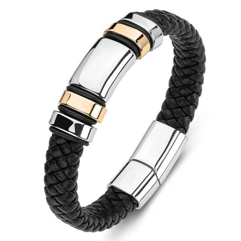 WWJD Fashion Classic Black Woven Leather Inlaid Cross Magnetic BraceletBracelet