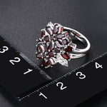 Natural Red Garnet Cluster Ring - 925 Sterling SilverRing