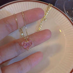 Trendy Unique Elegant Crystal Necklaces Pink Love Jewelry SetNecklace