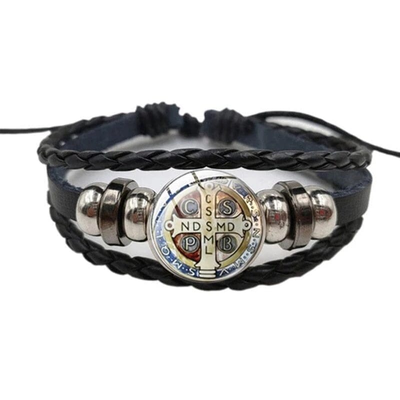 WWJD Saint Benedict Leather Braceletbracelet3