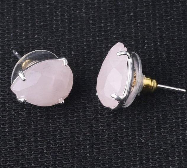 Natural Stones Water Drop Shape Stud EarringsEarringsRose Quartz