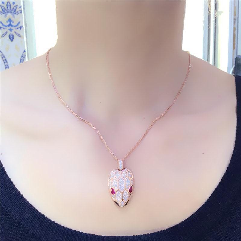 Elegant Crystal Snake Head Ruby Pendant NecklaceNecklace