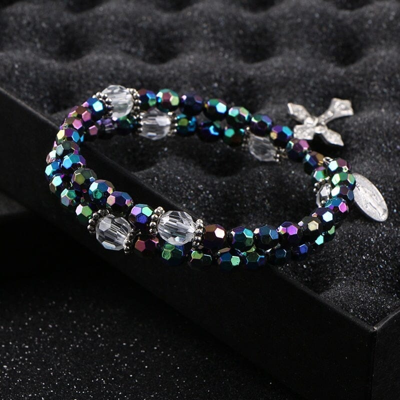 Double Layer Colored Beads Cross and Pendant WWJD BraceletBracelet