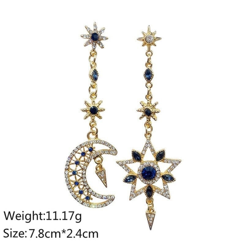 Asymmetric Star Moon Earrings Long Gold Tassel Sparkling EarringsEarrings