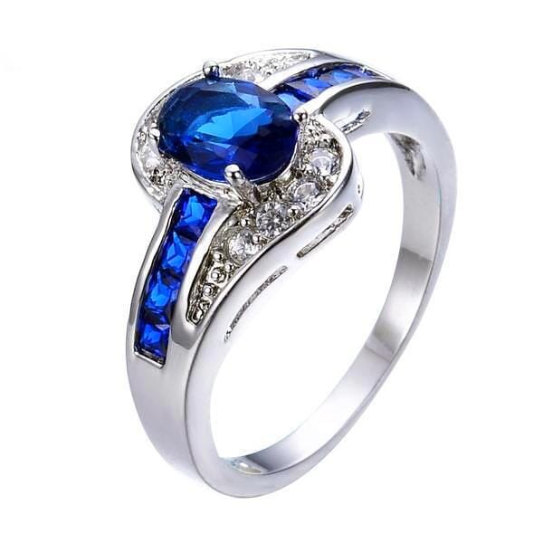 Blue Sapphire Stone Ring - White GoldRing6