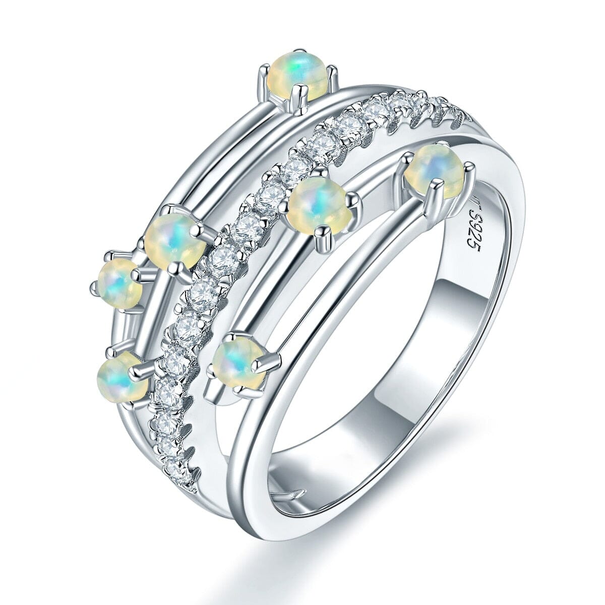 Classic Design Multiple Natural Opal Ring - 925 Sterling SilverRing6