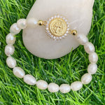 Simple Style Boho Virgin Mary Natural Freshwater Pearl Beaded Handmade WWJD BraceletBracelettype 4117cm