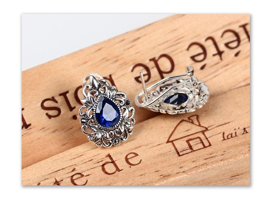 Blue/Pink Sapphire Stud Earrings - 925 Sterling SilverEarrings