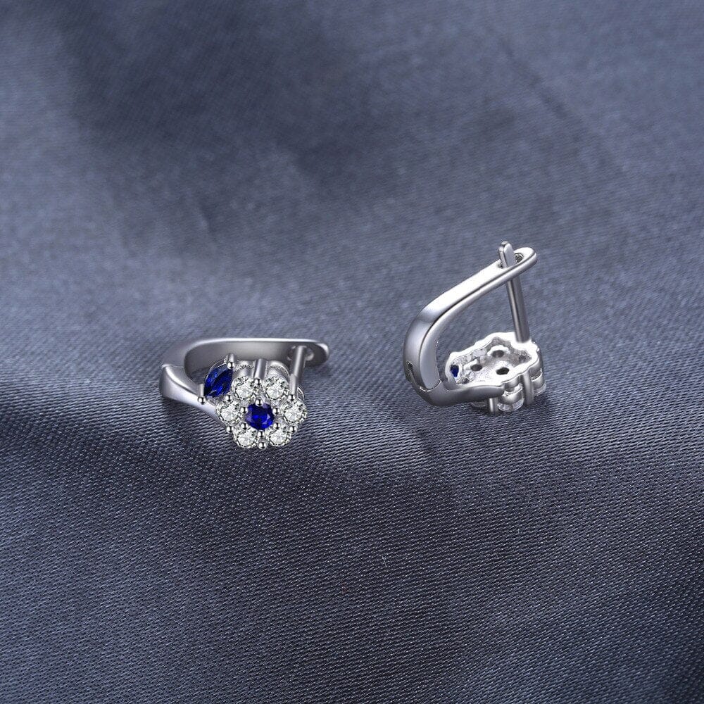 Girl Fashion Flower Created Sapphire Hoop Earrings - 925 Sterling SilverEarrings
