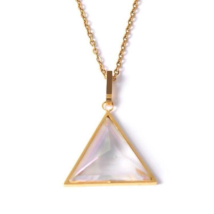 Aquamarine, Malachite And Clear Quartz Triangle Amulet NecklaceNecklace24K Gold PlatedClear Quartz
