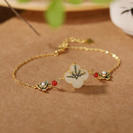 Four-Leaf Clover Enamel Hetian Jade Jewelry Set - S925Necklacebracelet