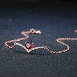 Classic Heart Garnet Chain Charm Bracelet - 925 Sterling SilverBracelet