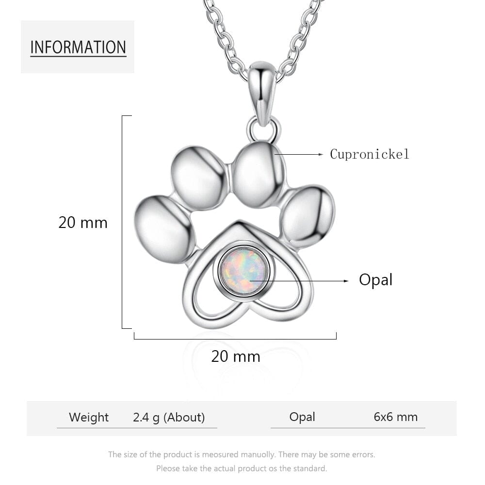 Cute Animal Dog Paw Footprints Opal Necklace - 925 Sterling SilverNecklace