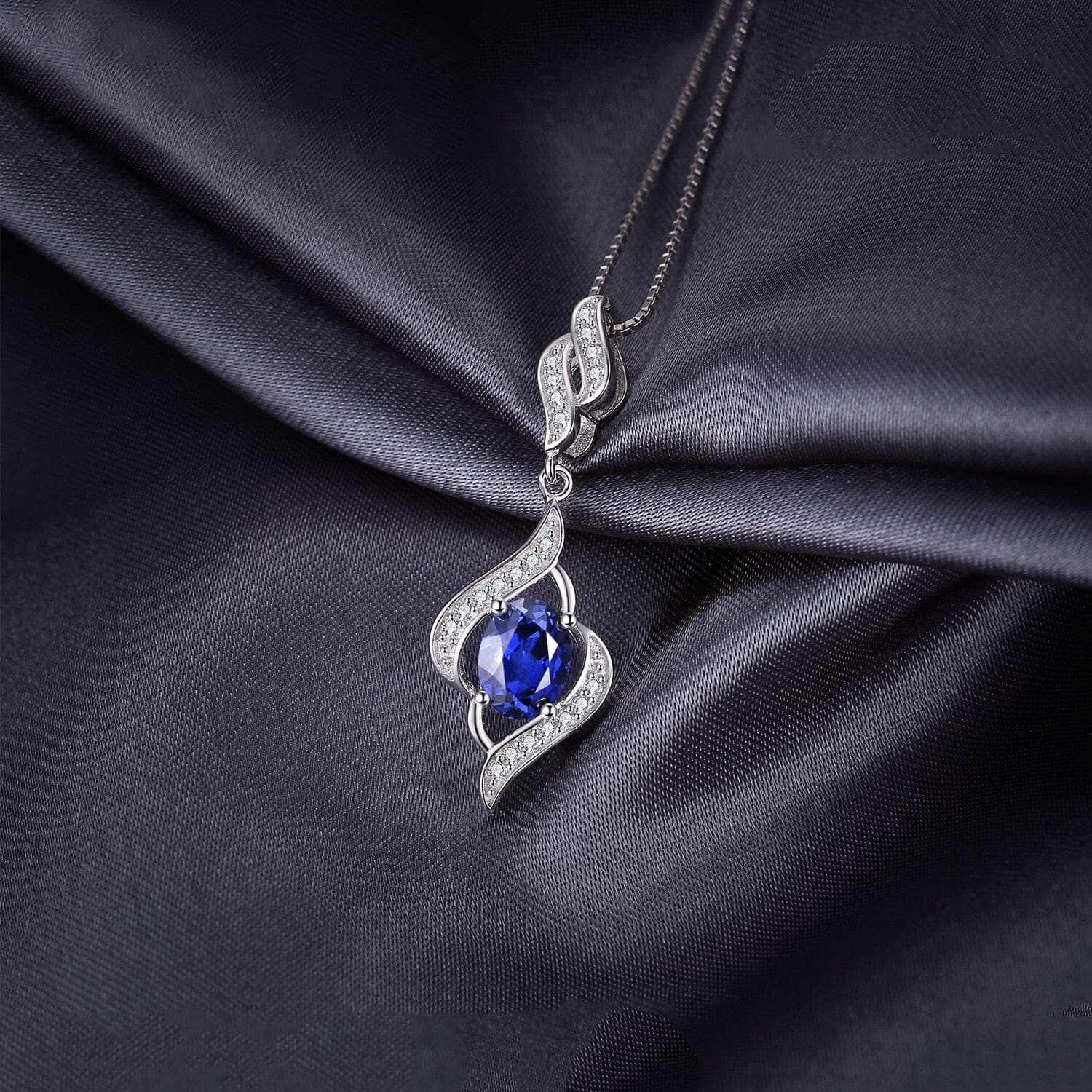 Statement Halo Blue Sapphire Pendant Necklace - 925 Sterling Silver ( Pendant without Chain )Necklace