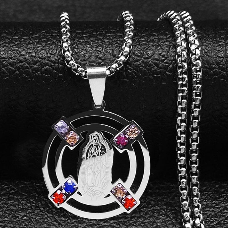 Stainless Steel Necklace WWJD Saint Benedict and Virgin Mary Pendant NecklacesNecklace