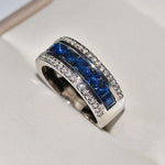 Wide Blue Square Sapphire Ring - 925 Sterling SilverRing6