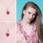 Love Heart Created Ruby Pendant Necklace - 925 Sterling Silver (Without Chain)Necklace