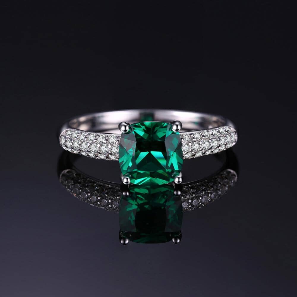 Solitaire Cushion Emerald Ring - 925 Sterling SilverRing