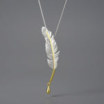 Long Goose Feather Pendant Necklace - 925 Sterling SilverNecklaceSilverPendant and Chain