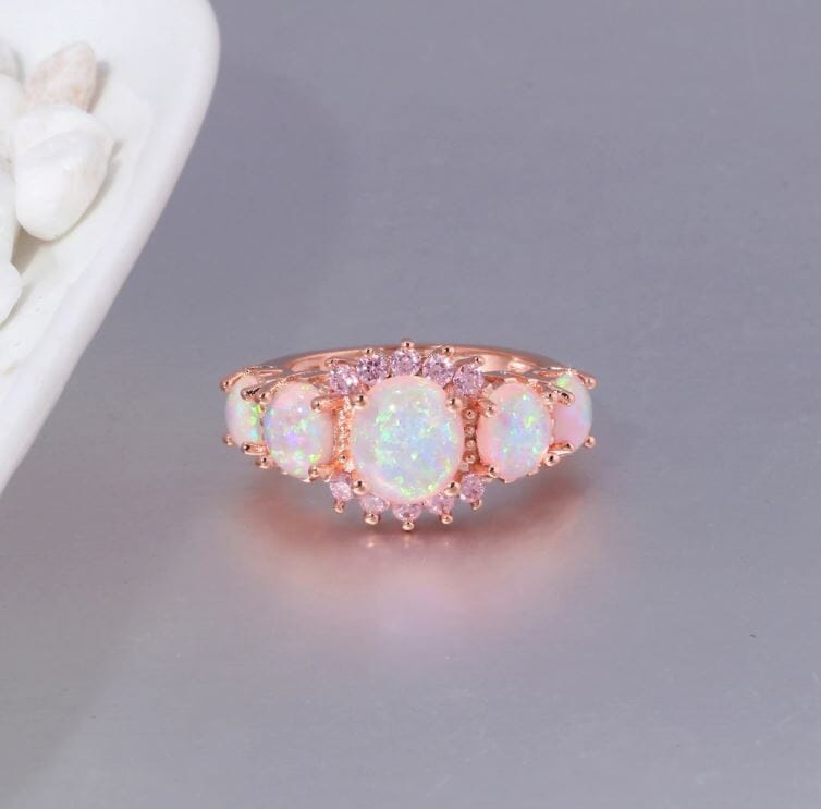 White Fire Opal & Pink Topaz Rose Gold RingRing