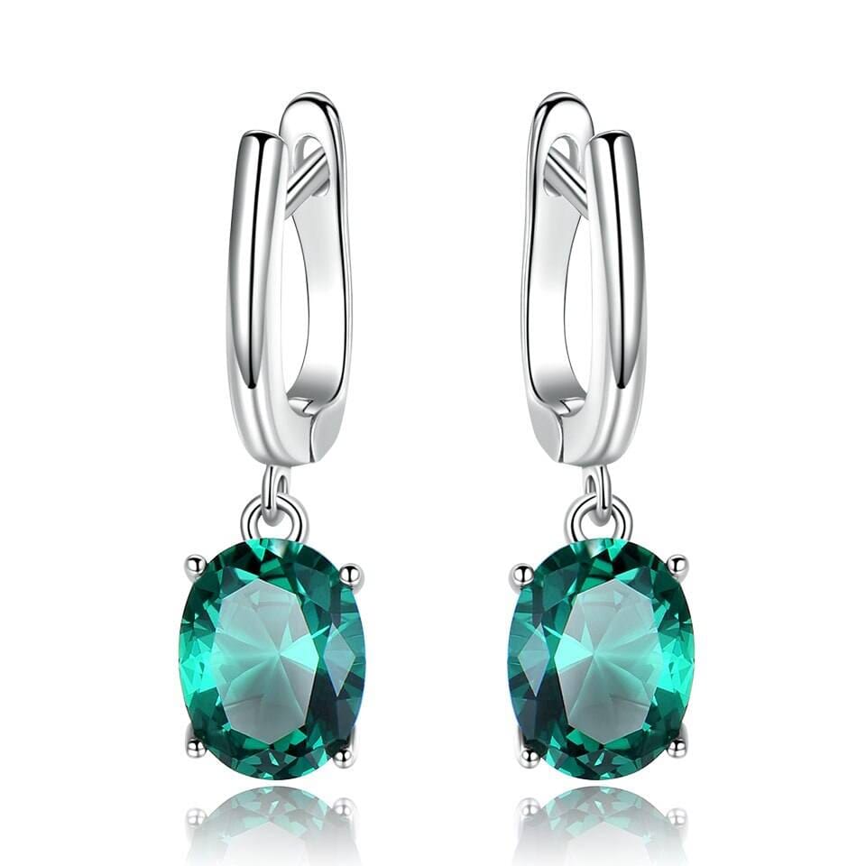 Party Fashion Blue Topaz and Emerald Gemstone Clip Earrings - 925 Sterling SilverEarringsEmerald Earrings