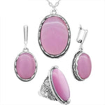 Fashionable Oval Opal Jewelry Set - Necklace, Earrings & RingJewelry SetNecklace Set - Pink8