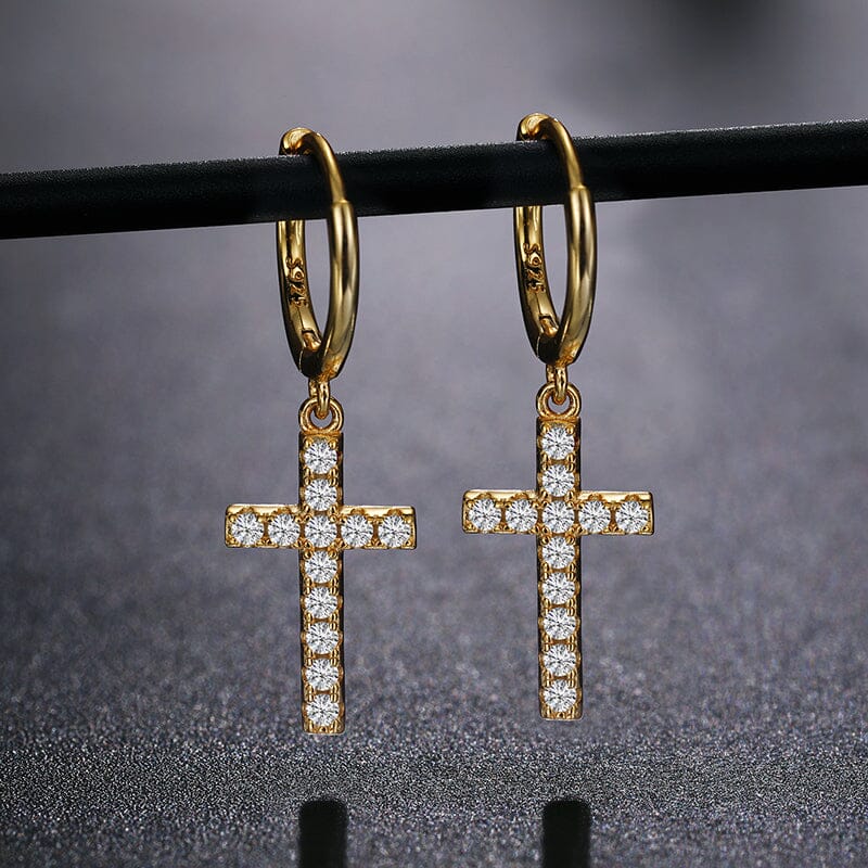 Cross Diamond Drop Earrings - 925 Sterling SilverEarrings