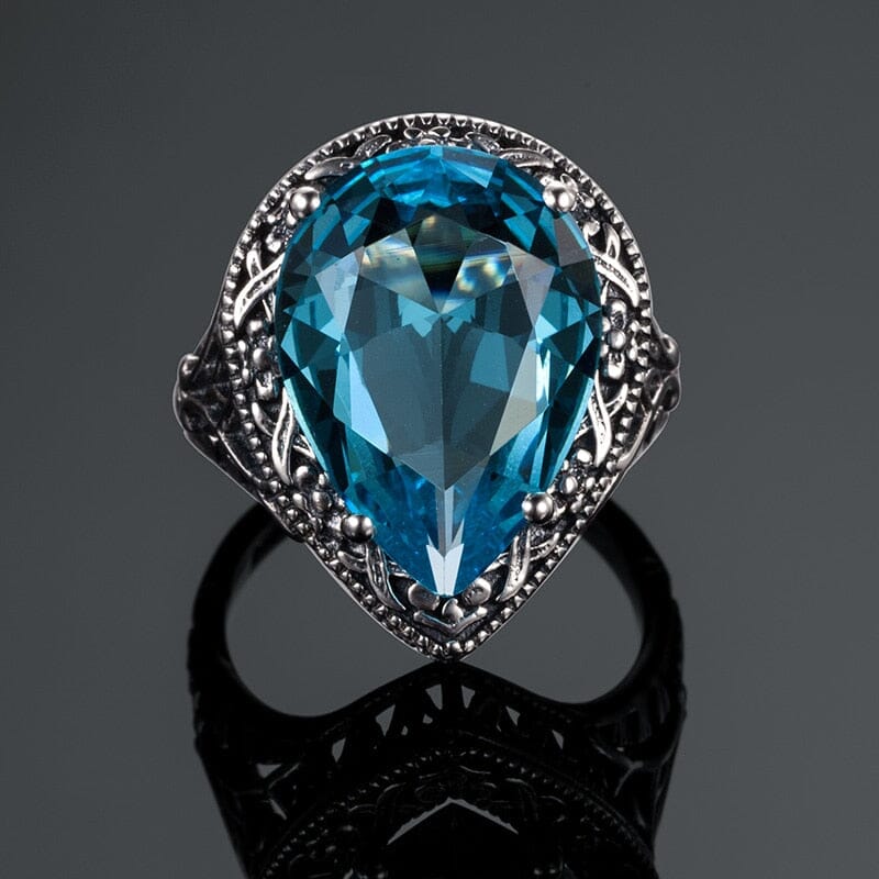 Classic Antique Water Drop Aquamarine Ring - 925 Sterling SilverRing