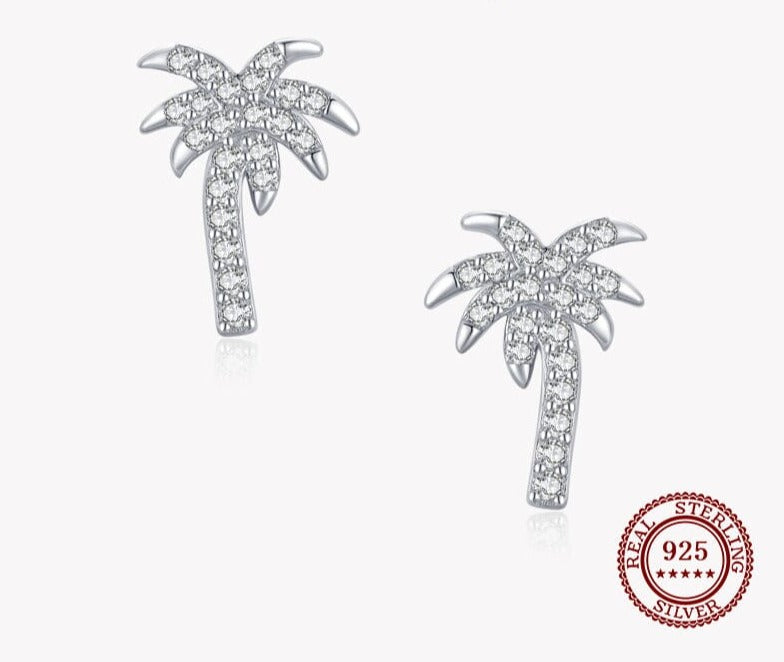 Coconut Tree Clear Zircon Stud Earrings - 925 Sterling SilverEarrings