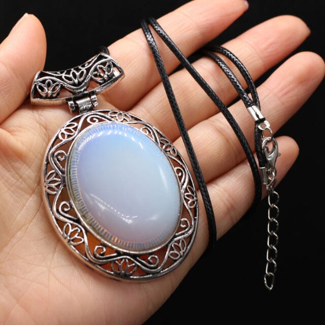 Natural Stone Oval Shape Pendant NecklaceHealing CrystalsOpal