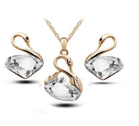 Swan Jewelry Set [Necklace + Earrings]Jewelry SetGold and White