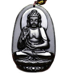 Black Obsidian Carved Buddha Lucky Amulet Pendant NecklaceNecklace