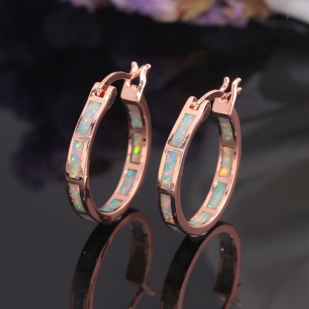White Fire Opal Earrings With Stone - Round Circle ChicEarrings