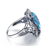 Vintage Flower Aquamarine Ring - 925 Sterling SilverRing