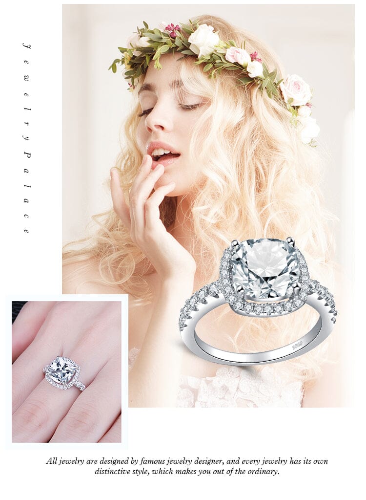 Princess Cut Halo Diamond Ring - 925 Sterling SilverRing