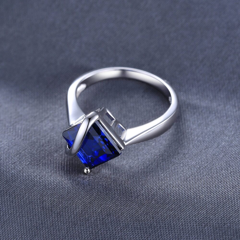 3.3ct Square Created Blue Sapphire Ring - 925 Sterling SilverRing