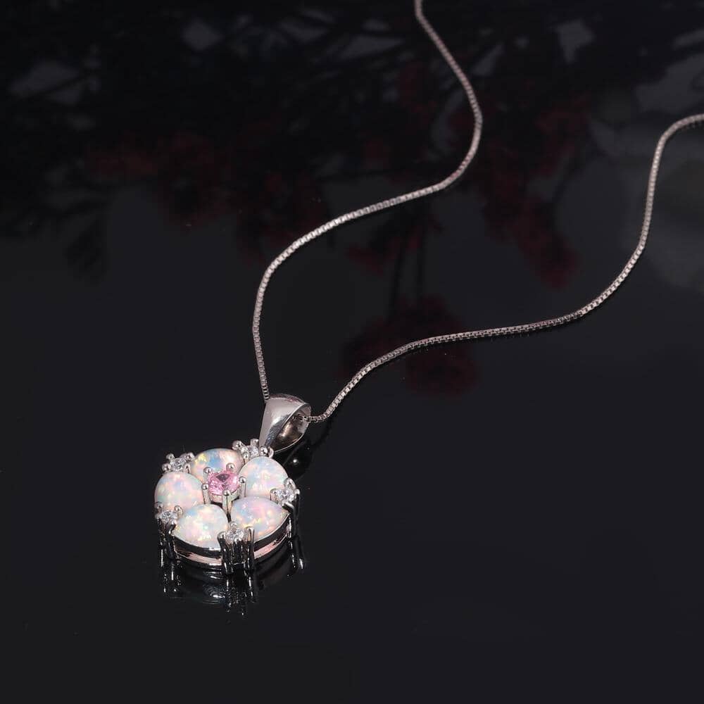 White Fire Opal Rose Quartz Flower Pendant (Pendant Only - No Chain)Necklace