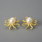 Octopus Natural Pearl Stud Earrings - 925 Sterling SilverEarringsGold