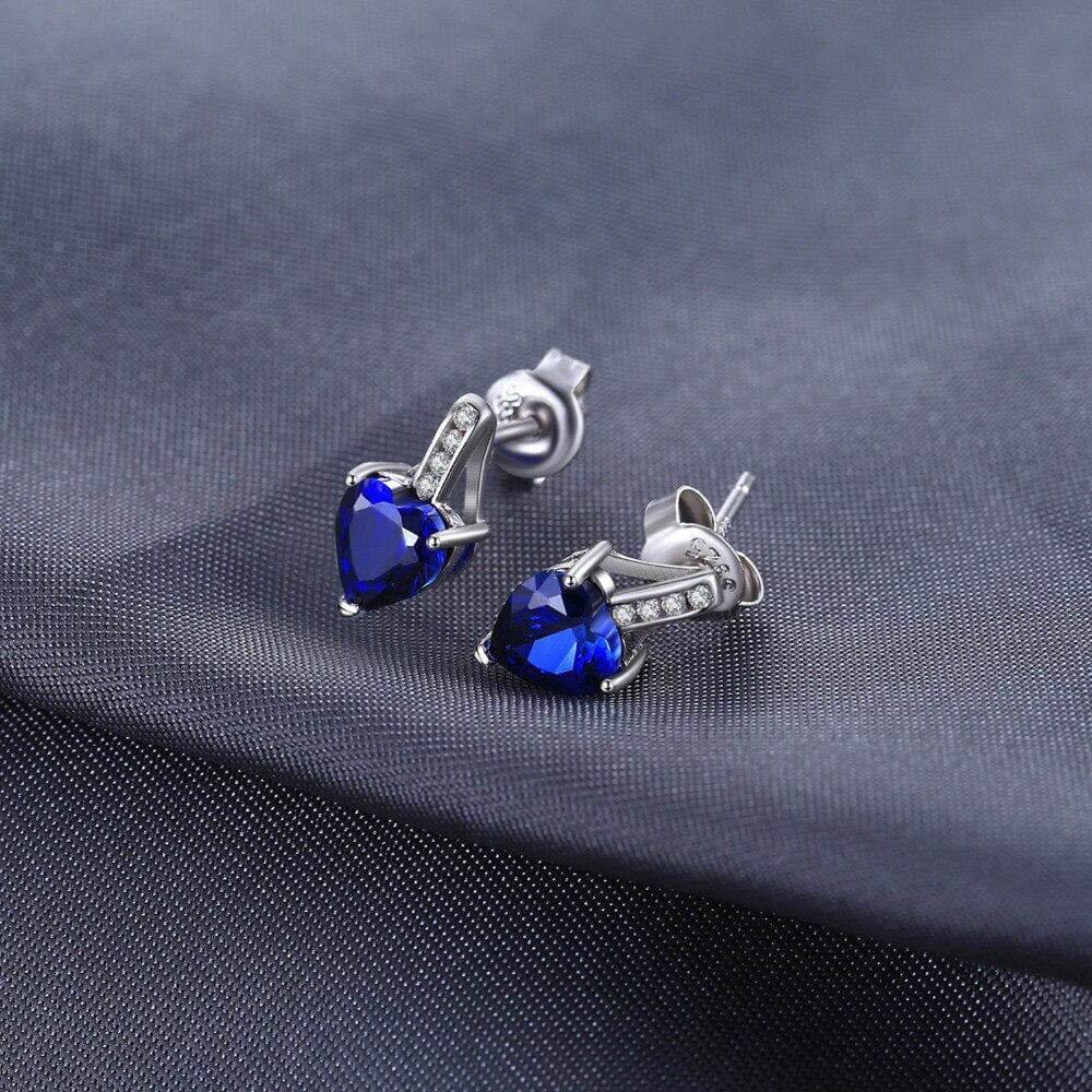 Love Heart 2.1ct Created Blue Sapphire Stud Earrings - 925 Sterling SilverEarrings