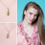 Oval-Cut Genuine Natural Green Peridot Pendant Necklace - 925 Sterling SilverNecklace