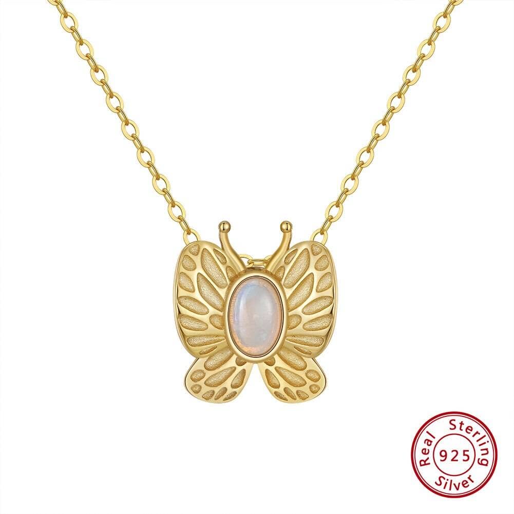 Butterfly White Fire Opal Gold Necklace - 925 Sterling SilverNecklaceGMN36-14K